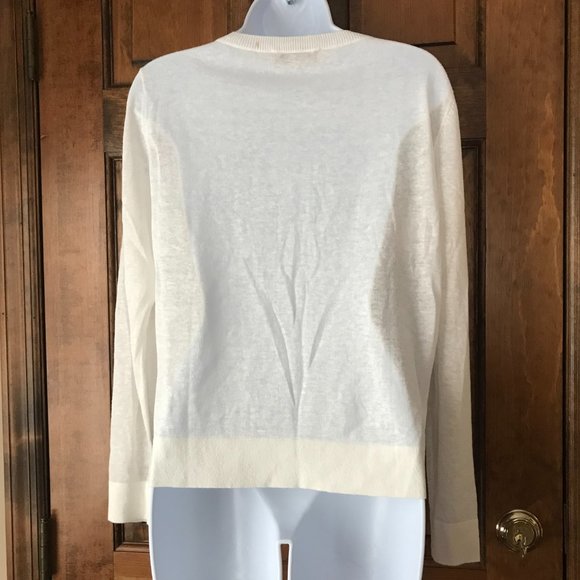 LOFT Lightweight White Button Close Cardigan Sweater Petite Medium - Picture 8 of 12